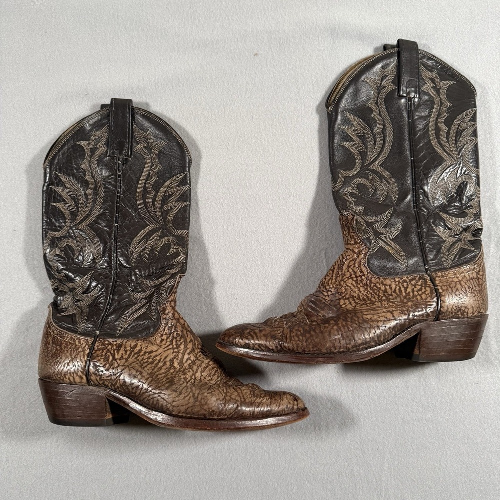 VTG‎ 1980's Dan Post Exotic Elephant Print Leather Cowboy Boots Western 7.5D